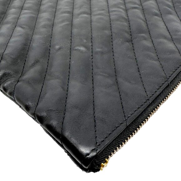 Chanel O Clutch Chevron Leather Clutch Bag Black - Picture 6 of 14